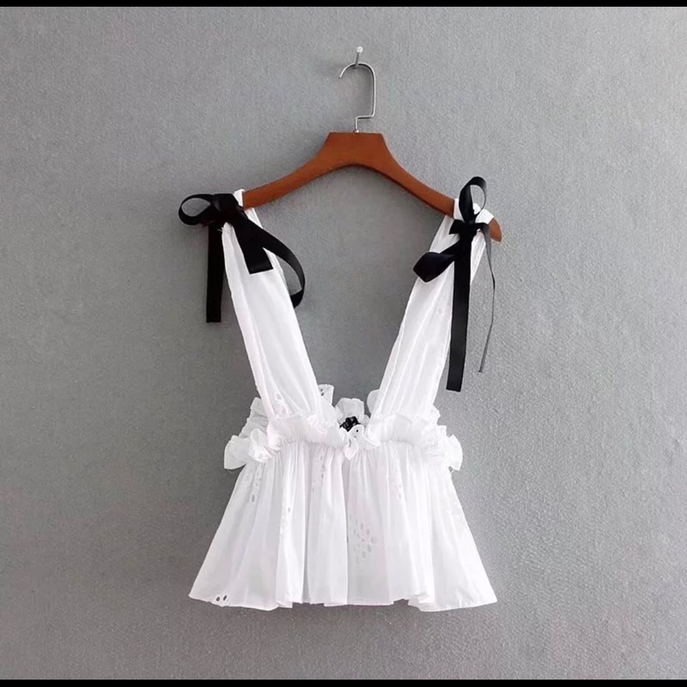 Zara REPLICA Embroidered Plunging Crop Top Sexy